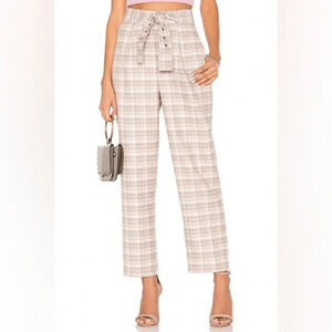 J.O.A Revolve Self Tie Belt High Waist Trouser Plaid Womens Size Small